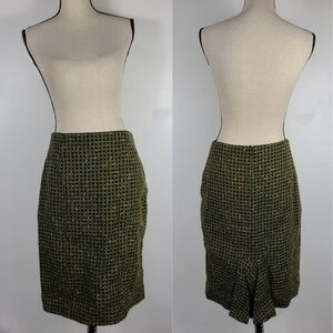Carlisle Green & Black Boucle Tweed Wool Blend Career Separates Midi Skirt 6